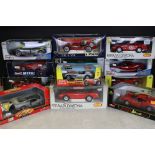 Eleven boxed Ferrari 1/18 diecast models, to include Maisto Special Edition 488 GTB & Monza SP1,