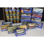 34 Boxed Corgi diecast model buses & coaches, features some duplication, diecast ex with some