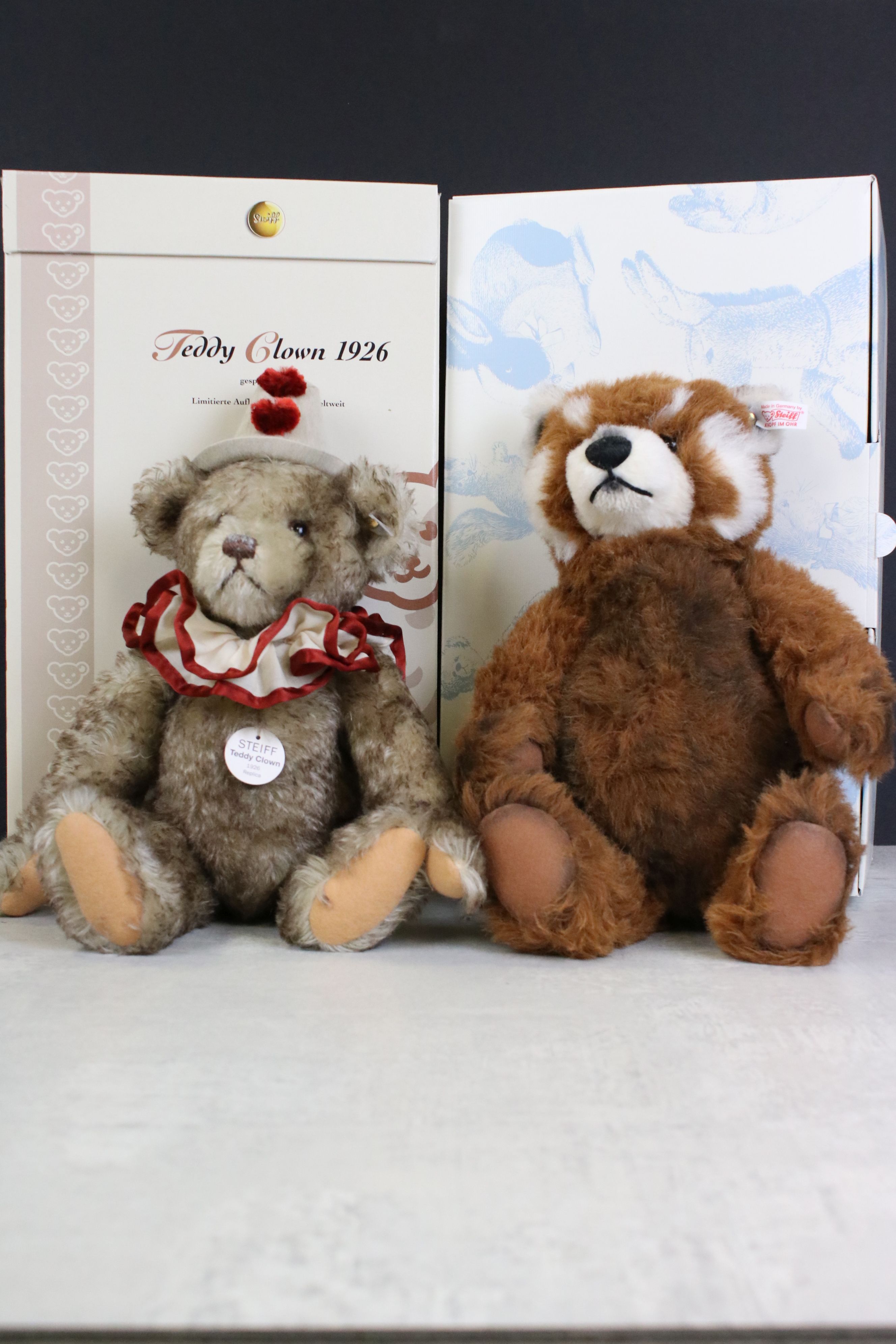 Two Boxed Steiff teddy bears with COAs, to include ' Teddy Clown 1926 Replica ', no. 1798/3000, 32cm