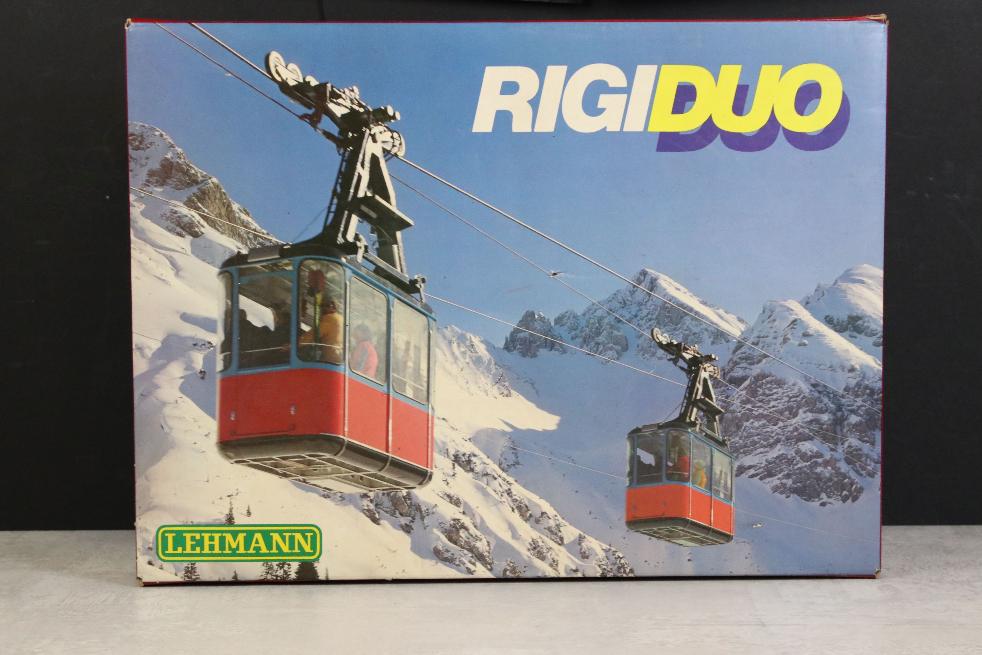 Boxed Lehmann Rigi Duo 9000 tin plate cable car set, appears complete