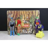 Original Mego Batman Batcave playset with Batsignal & 3 x Mego Batman figures (Joker, Batman &