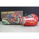 Boxed SH Horikawa Japan tin plate Friction Powered Space Capsule in red, some scratches to tin plate