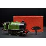 Boxed Hornby O gauge tin plate clockwork 101 Tank Locomotive (reversing) NE 0-4-0 in green livery