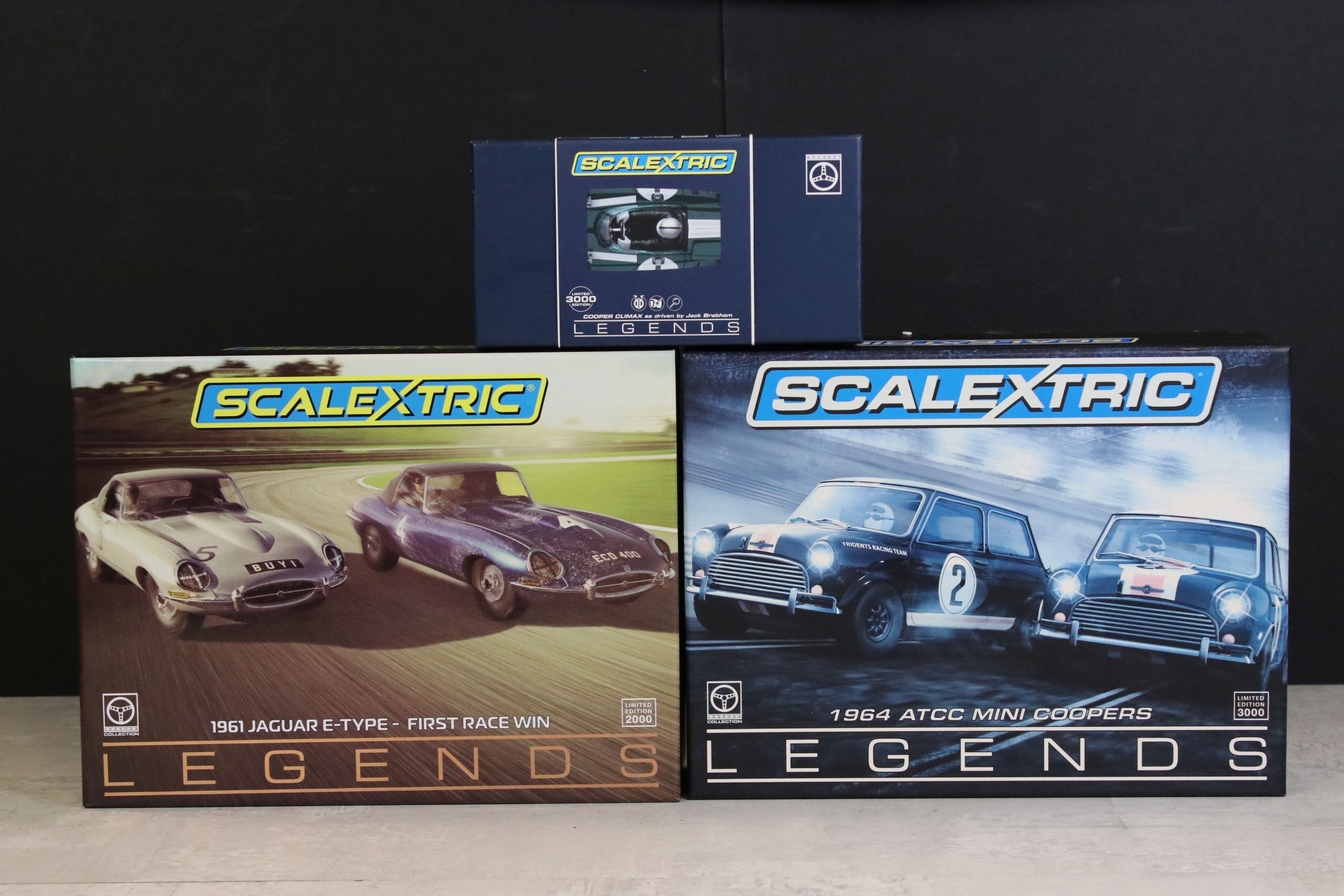 Two boxed ltd edn Scalextric Legends slot cars / sets to include C3586A Touring 1966 ATCC Mini
