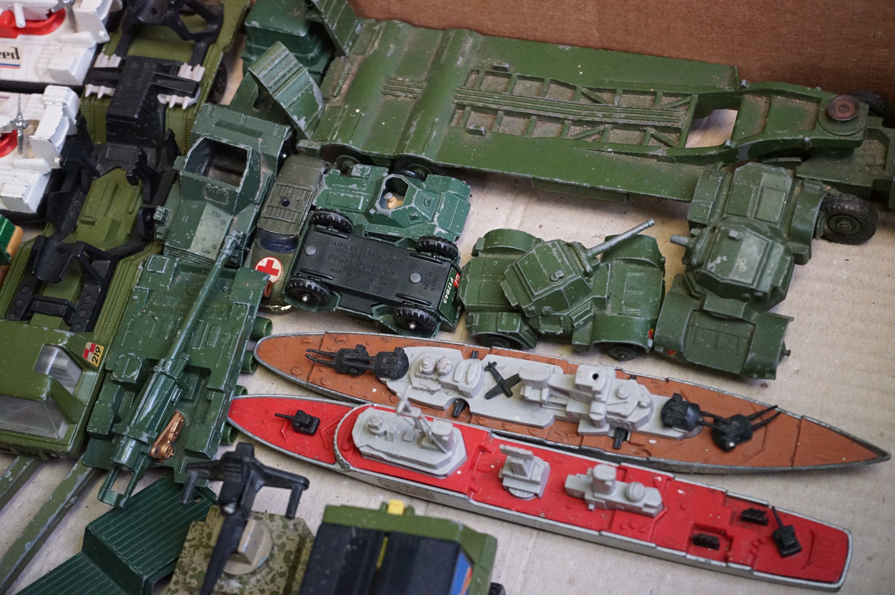 Around 40 play worn mid 20th C onwards diecast models featuring military & fire service examples - Image 13 of 14