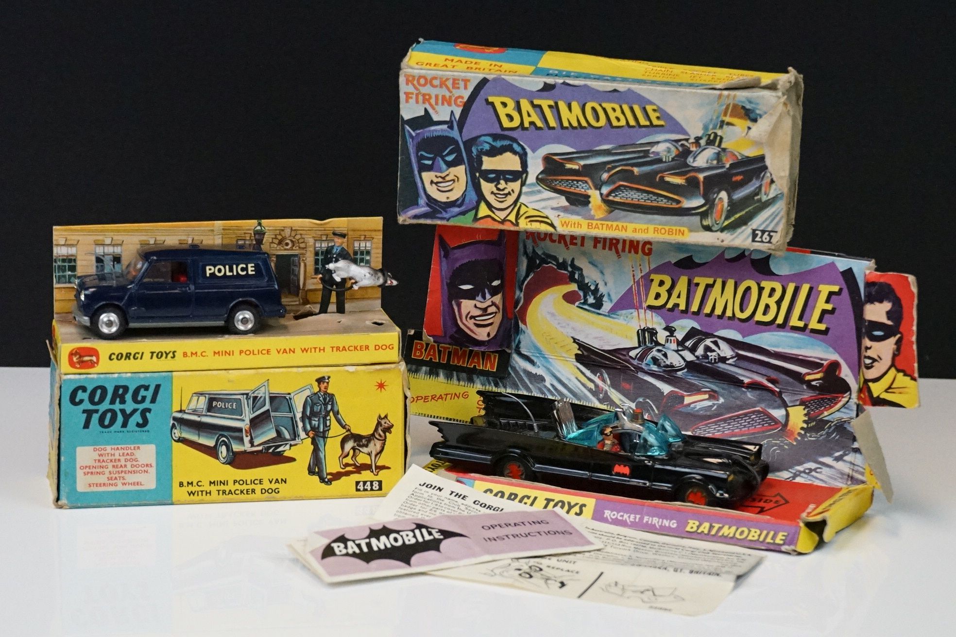 Two boxed Corgi diecast models to include 267 Batmobile diecast model with both Batman & Robin