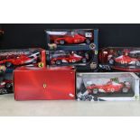 Nine boxed Mattel Hot Wheels 1/18 diecast Ferrari Formula 1 related models, to include Michael