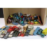 Quantity of mid 20th C play worn diecast models to include Corgi, Dinky & Matchbox, features