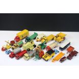 Around 20 mid 20th C play worn diecast models, featuring Dinky, Corgi, Budgie & Matchbox Lesney, all