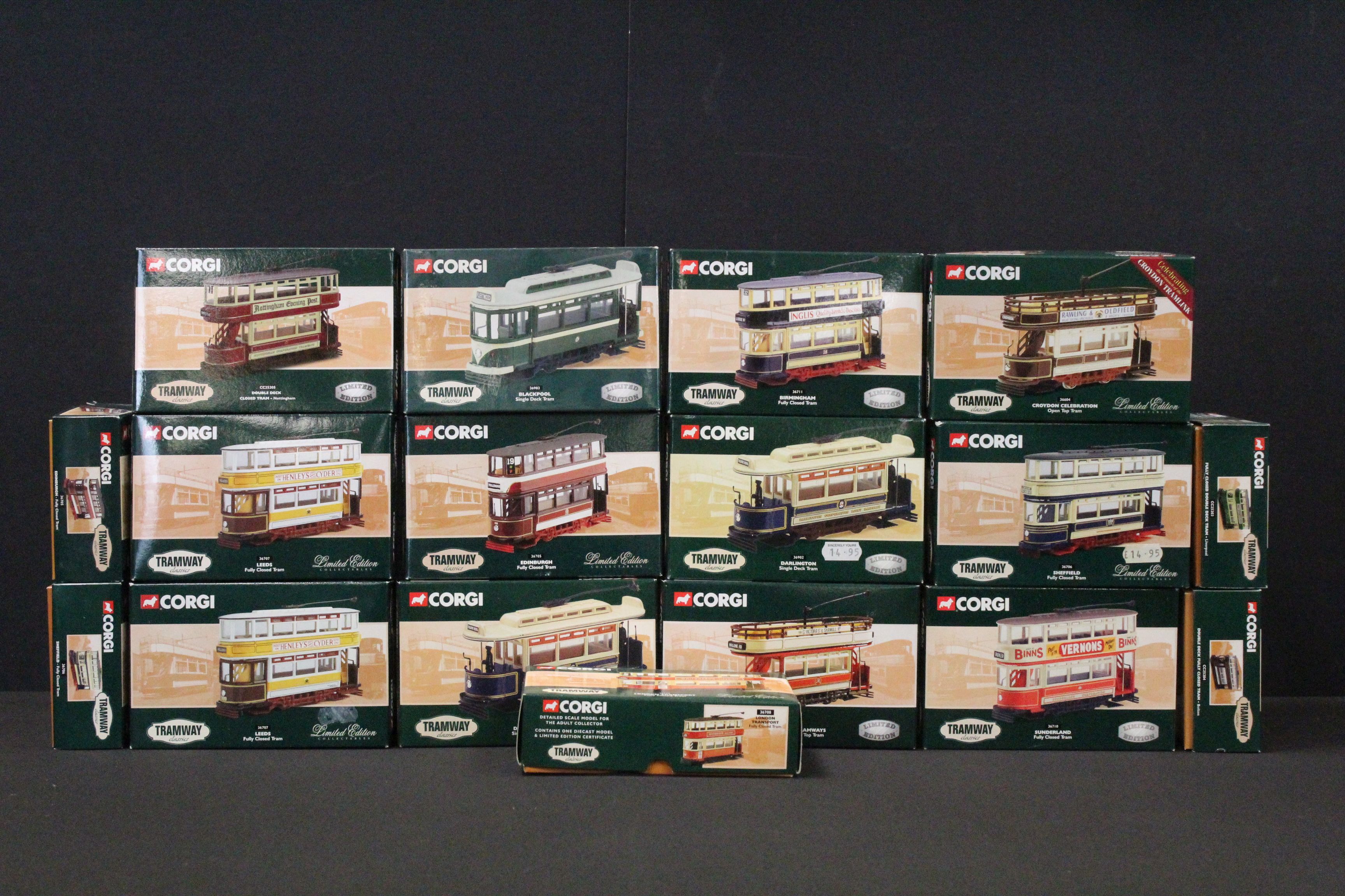 17 Boxed Corgi Tramway Classics diecast models, a few duplicated, ex