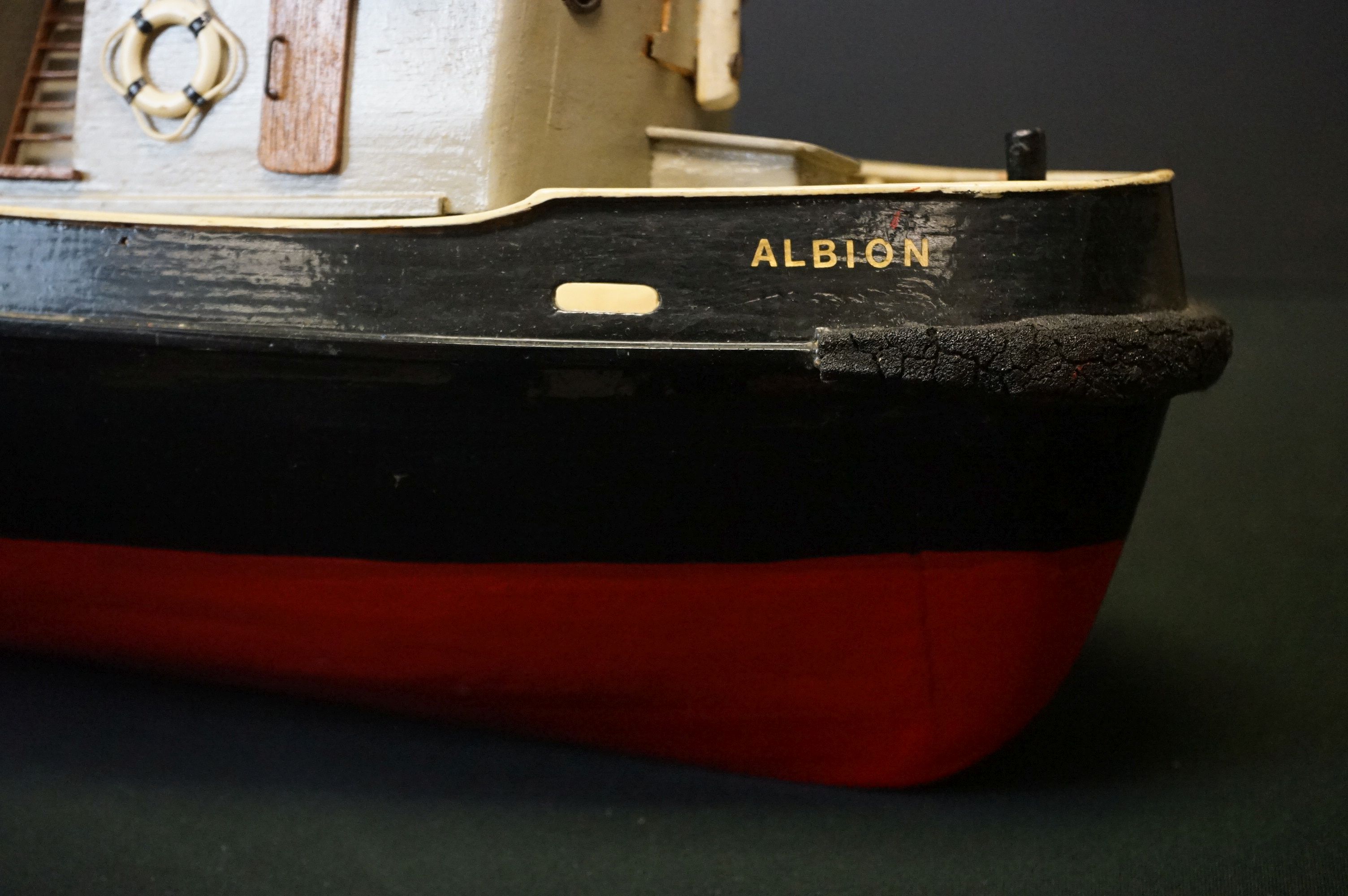 Wooden scale model of Southampton tug boat ' Albion ' steam powered, approx length 60cm, together - Image 18 of 27