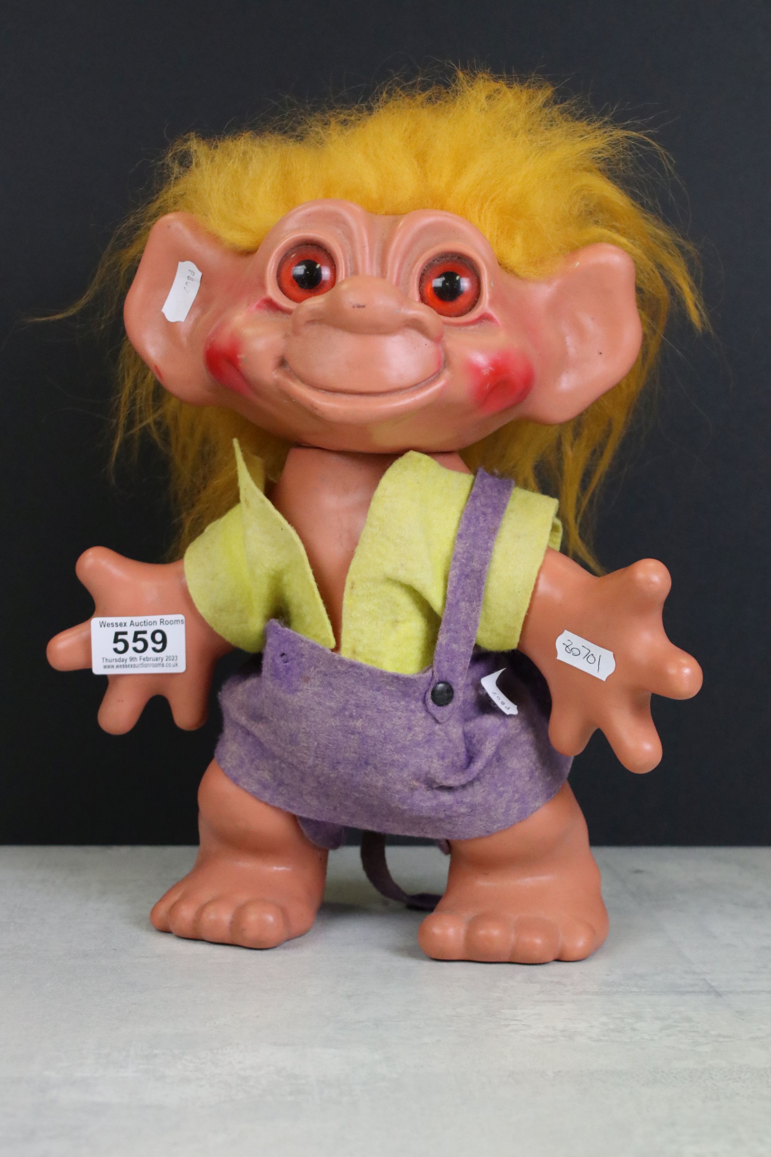 Original Troll figure marked DAM Things Establishment 1964, 30cm in height, touch grubbby but gd