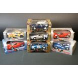 Seven boxed 1/16-1/18 Burago diecast models to include 3 x Gold Collection (3391 Alpine, 3367