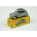 Boxed French Dinky 24T 2 CV Citroen diecast model in grey with cream hubs, diecast vg, box gd with