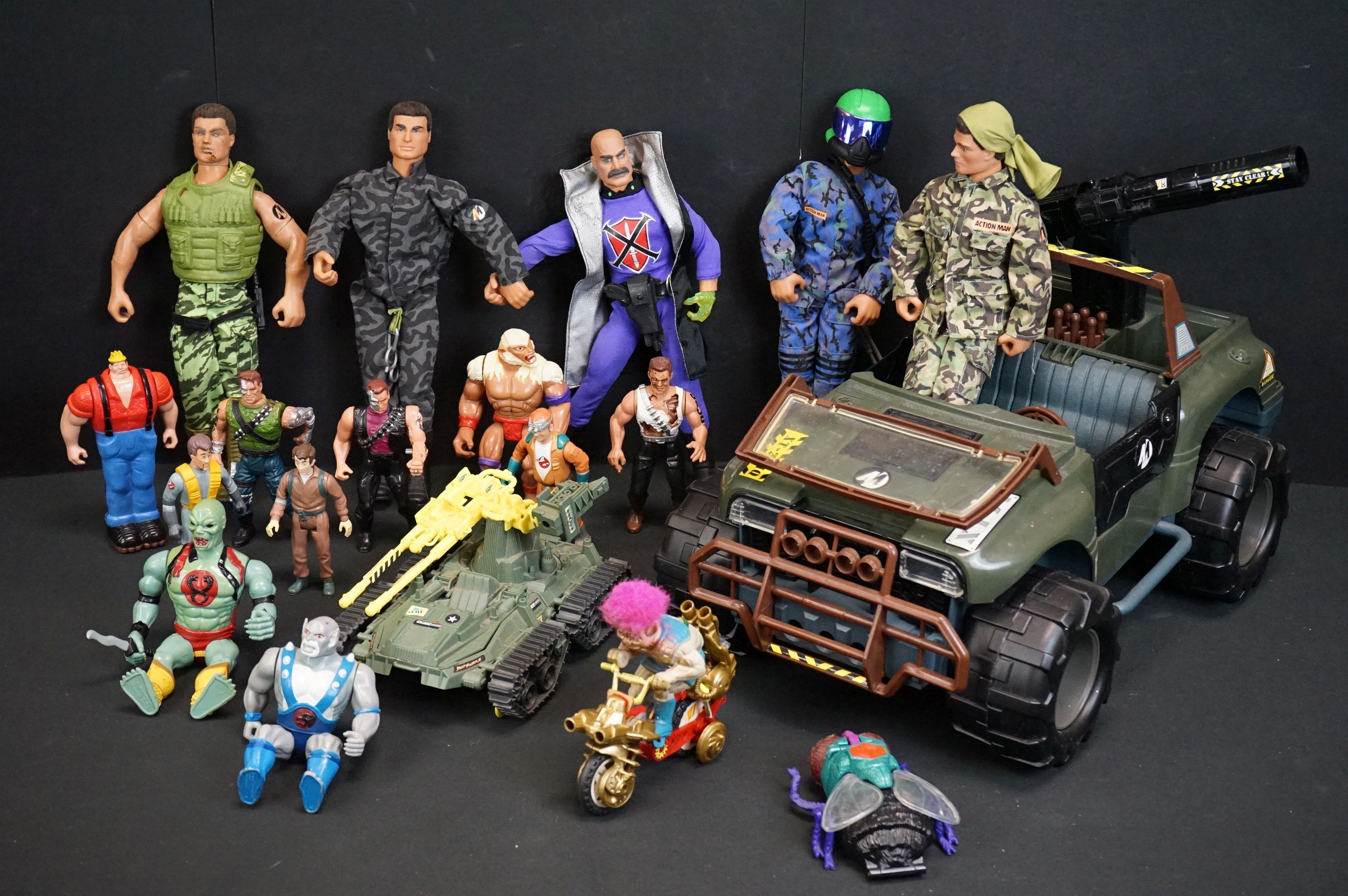 Collection of 80s / 90s play worn action figures to include 4 x Kenner Ghostbusters figures (Peter