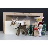 Boxed Steiff ' Father Christmas Teddy Bear with Reindeer ' ltd edn set with COA, no. 2058 of 2500,