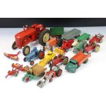 15 Mid 20th C play worn farming diecast models to include Dinky, Corgi and Matchbox to include a