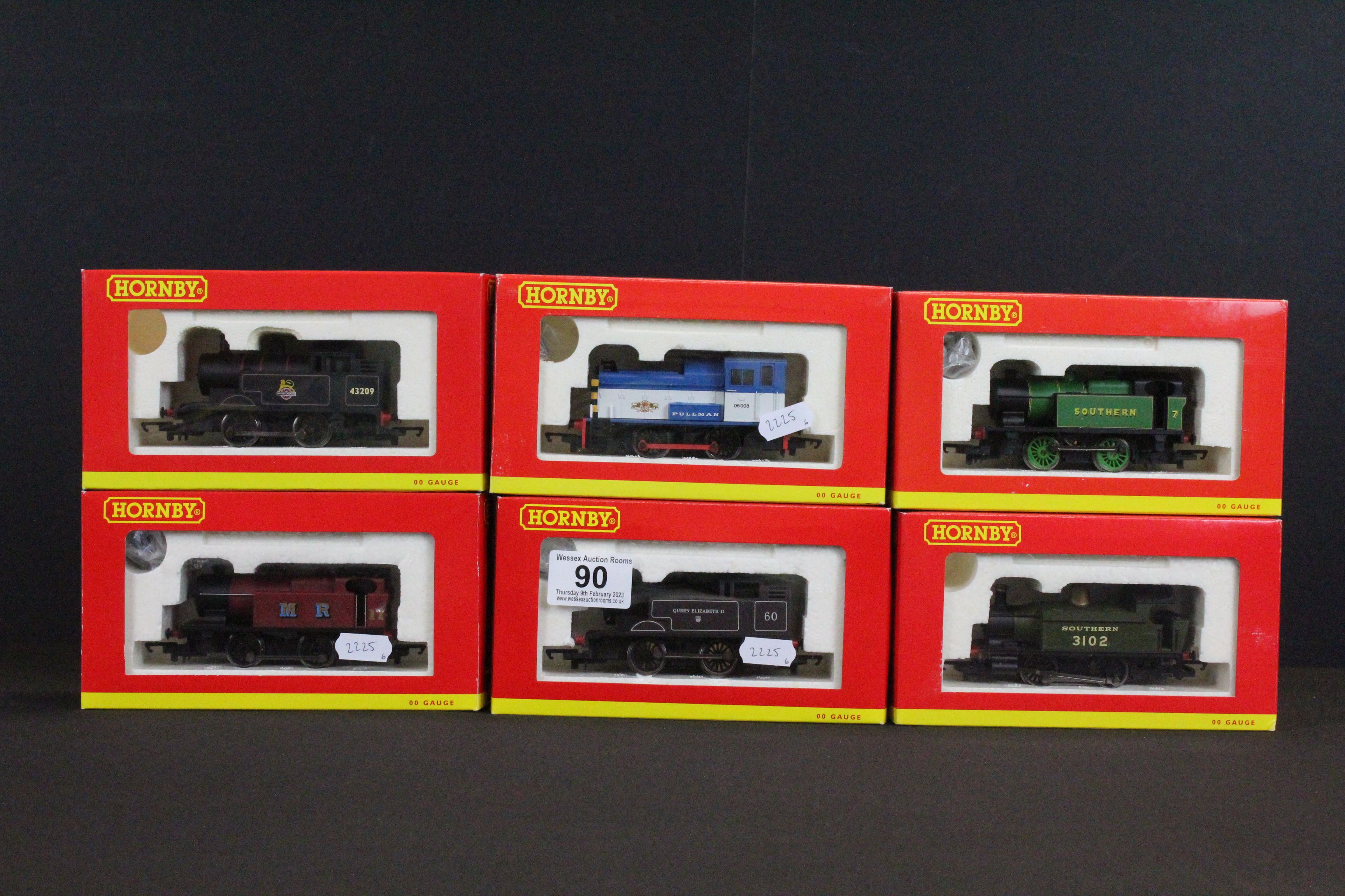 Six boxed Hornby OO gauge locomotives to include R2439 Southern 0-4-0T Industrial Locomotive 7,