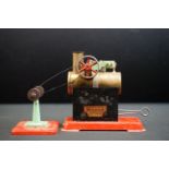 Mamod stationary steam engine, 13cm high, with grinding wheel accessory (engine is grubby)