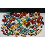 Around 90 mid 20th C onwards play worn diecast models, mostly Matchbox Lesney, also including