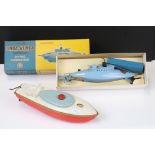 Boxed Sutcliffe Model tinplate Unda Wunda clockwork diving submarine in pale blue (missing key,
