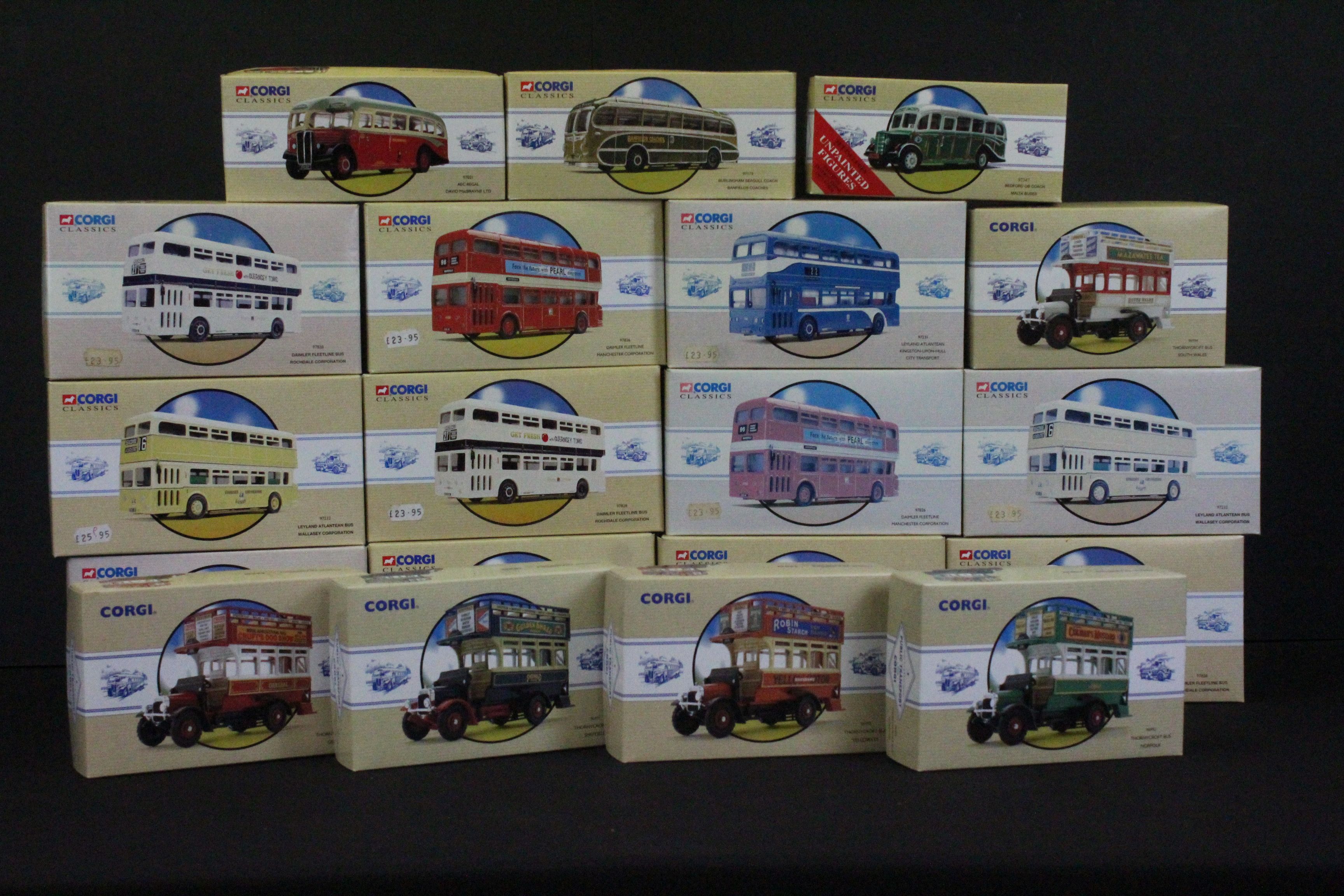 19 Boxed Corgi Public Transport from Corgi diecast models to include 2 x 97870 Karrier W4