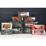 Ten Boxed Burago diecast models to include 1/18 3006 Jaguar SS 100 (1937), 3009 Mercedes Benz SSK (