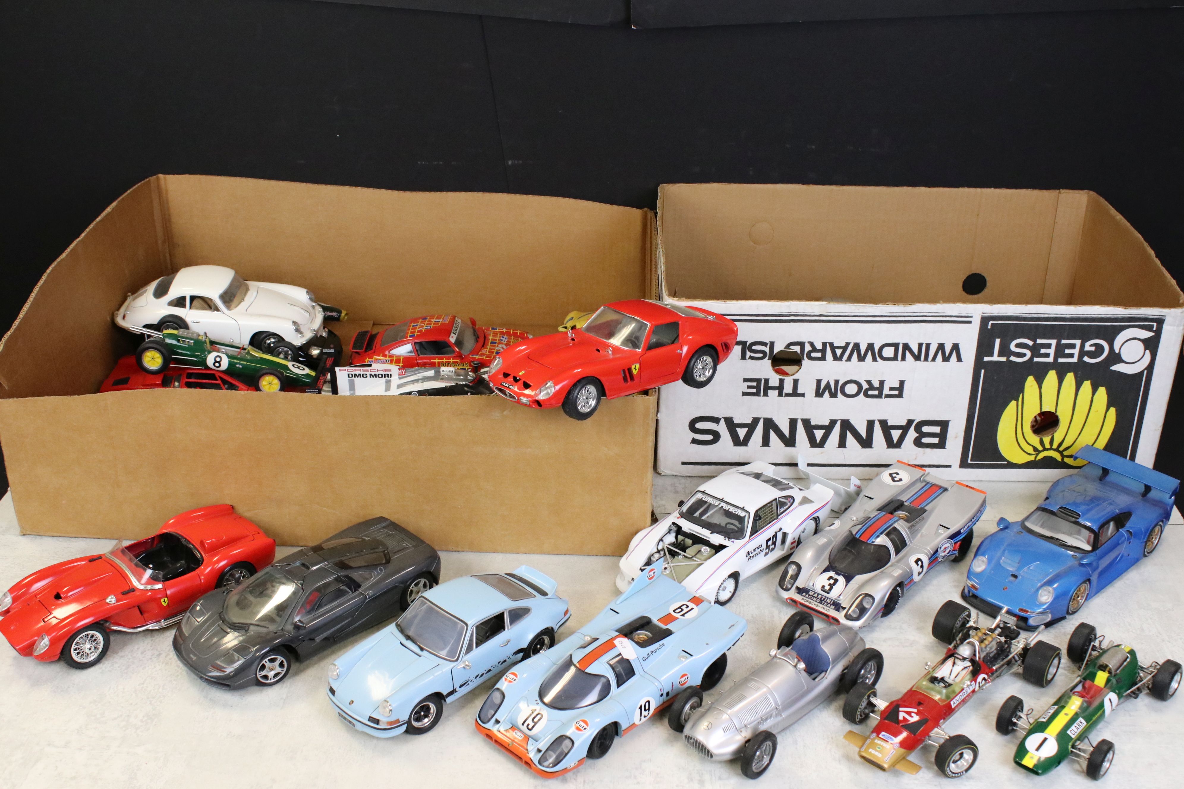 29 diecast racing car models, 1/18 scale or similar, to include Burago, Maisto, Universal Hobbies,