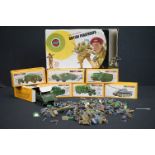 Collection of military plastic figures and vehicles to include boxed Airfix 1/32 British