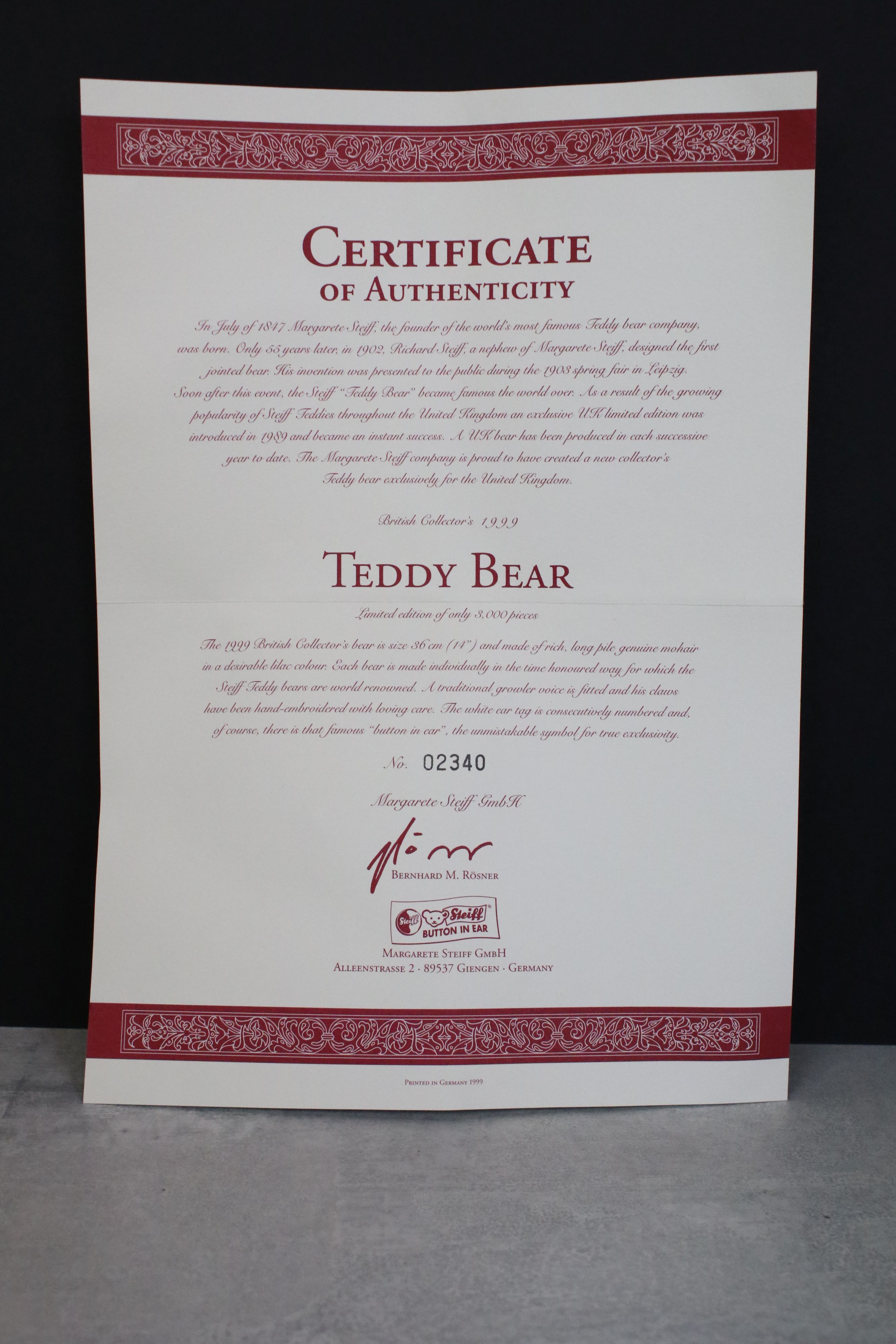 Five Steiff Bears, to include limited edition 660047 Teddy Bear, certificate No.02340, with Steiff - Image 7 of 7