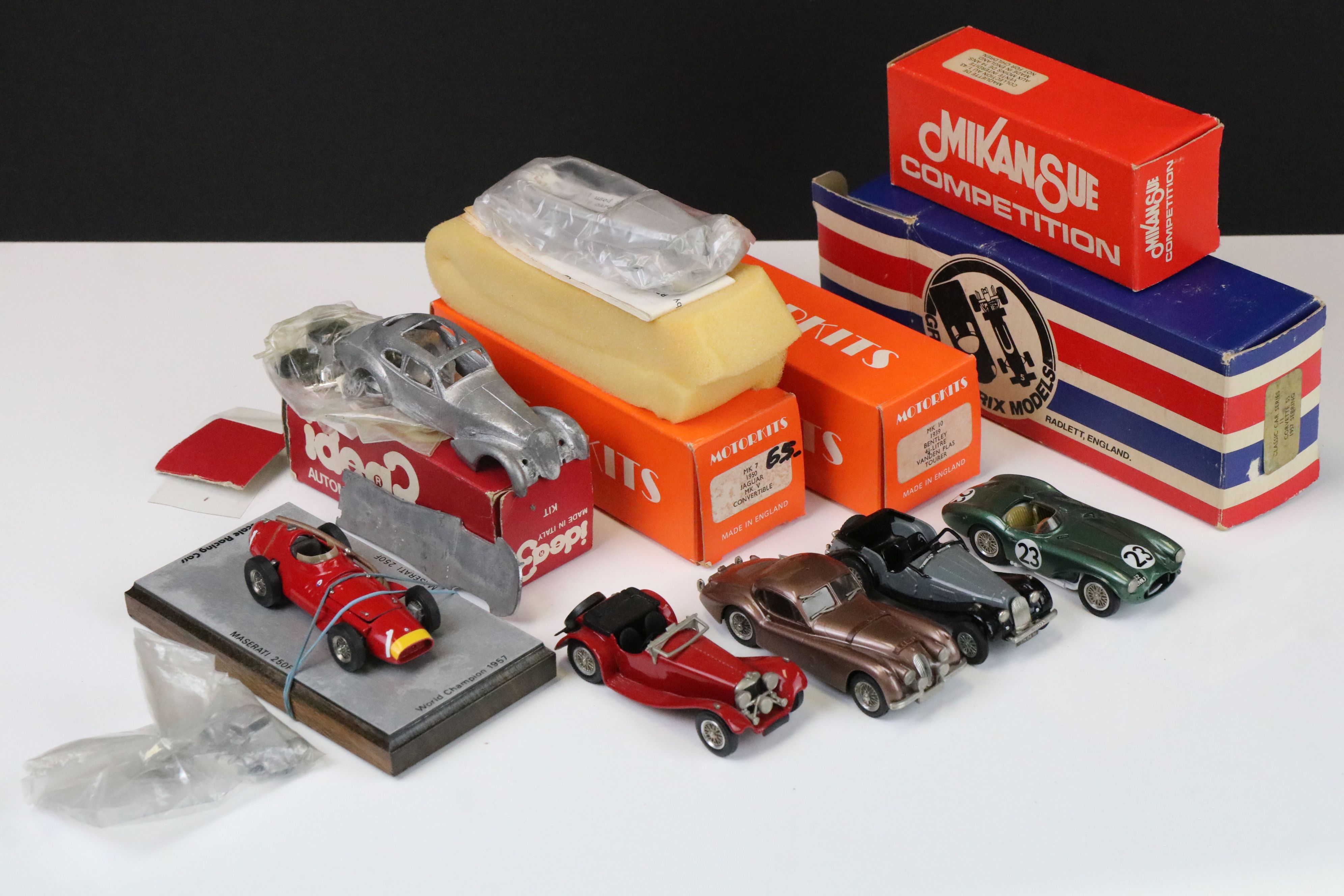 Five boxed white metal model vehicles, to include Mikansue Competition 22 Adler 2.5 LM 1938,