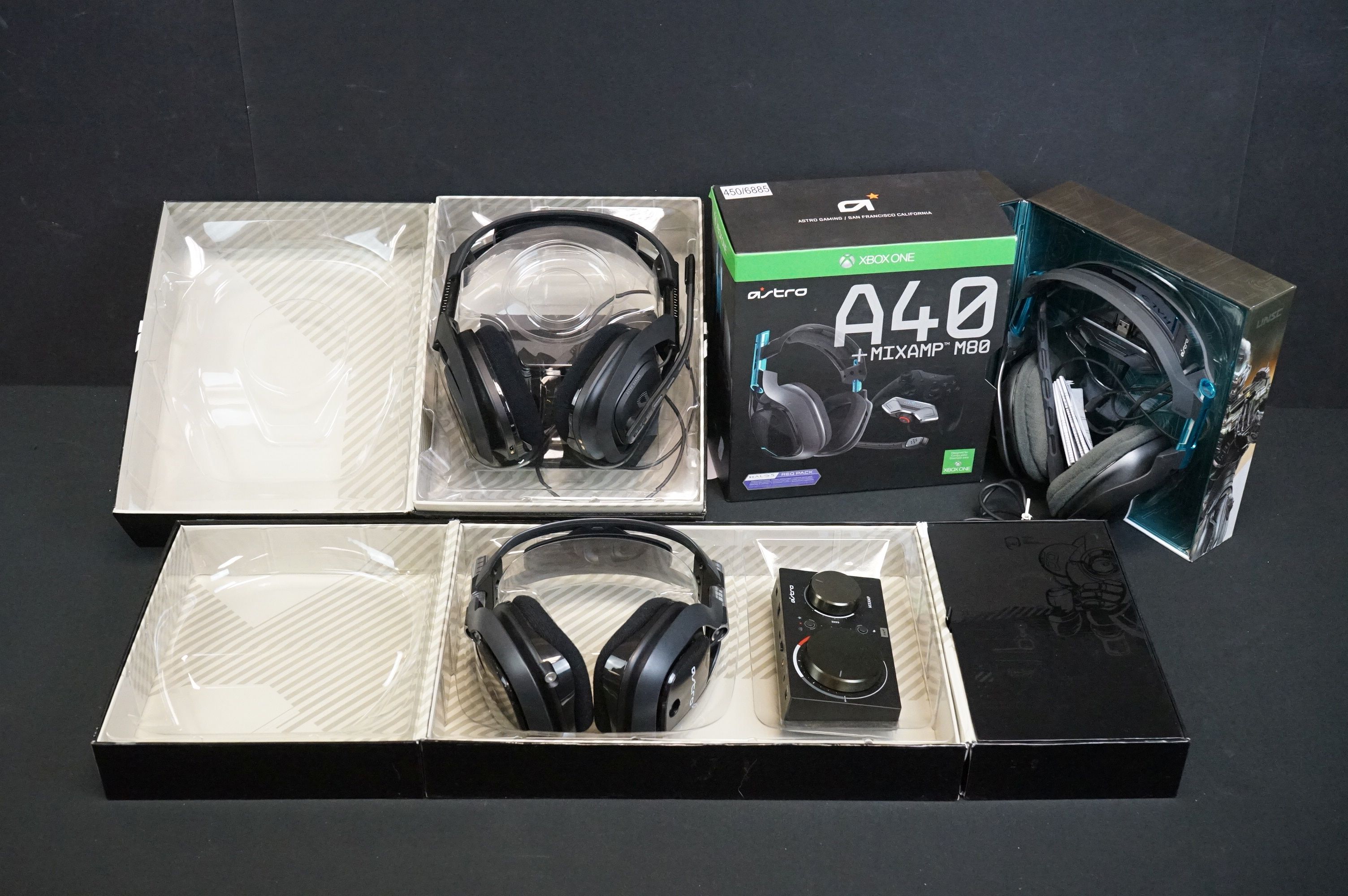 Retro Gaming - Three boxed Astro Gaming Headsets to include Astro A50 Wireless (base, headset, mic &