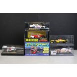 Six boxed / cased Scalextric slot cars, to include C130 Triumph TR7, Jordan Peugeot 197, Porsche