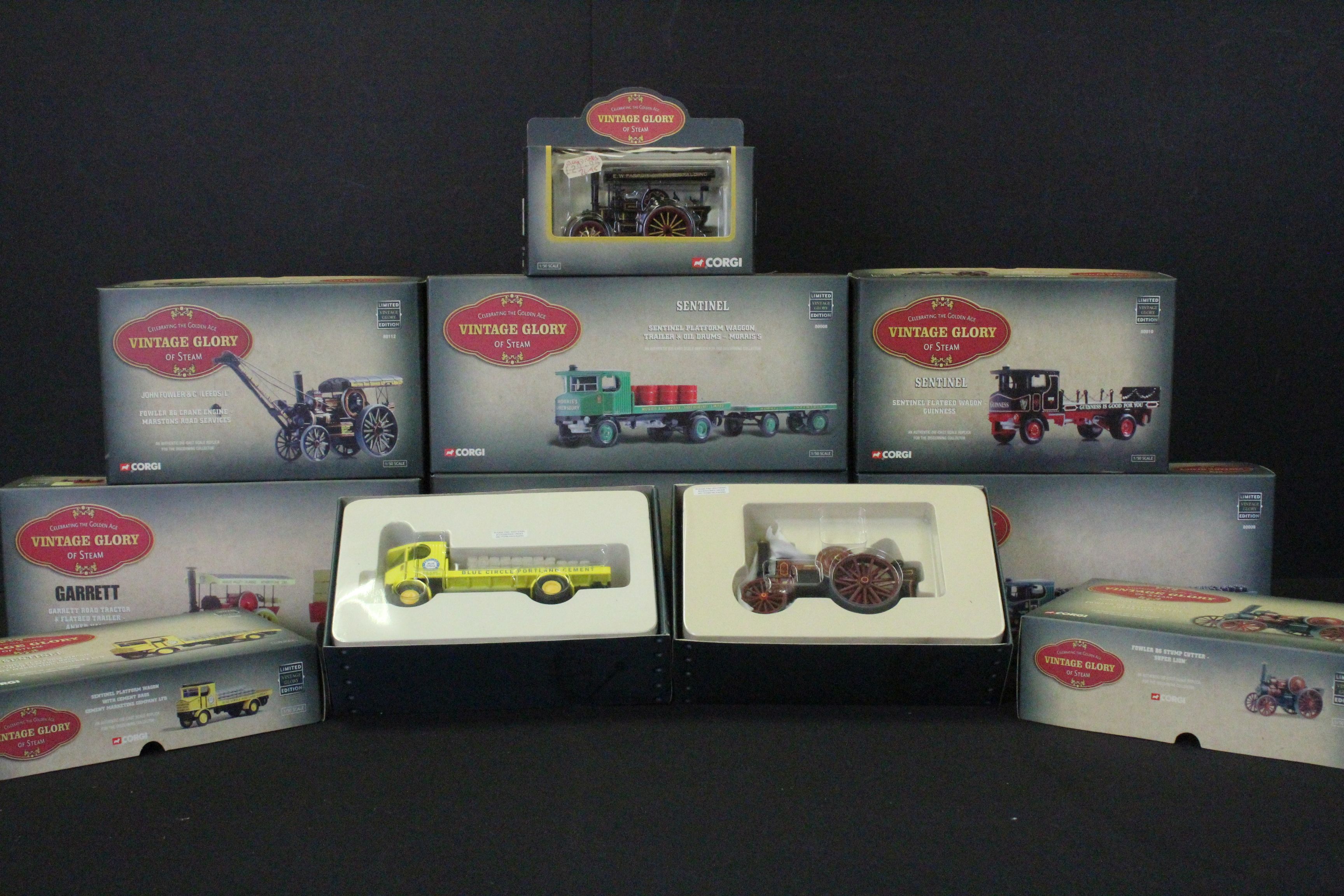 Nine boxed ltd edn 1/50 Corgi Vintage Glory of Steam diecast models to include 80307 Garrett Road