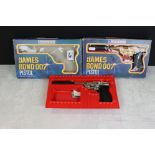 Two boxed Lone Star James Bond 007 Pistol 1209, both slight colour variants, models vg, tatty
