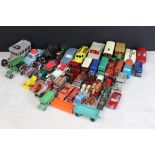 Around 40 mostly mid 20th C play worn diecast models to include Dinky, Corgi and Matchbox