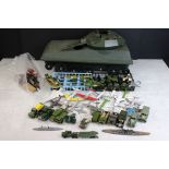 Over 50 mid 20th C onwards play worn diecast models, mostly military-related, to include Dinky,