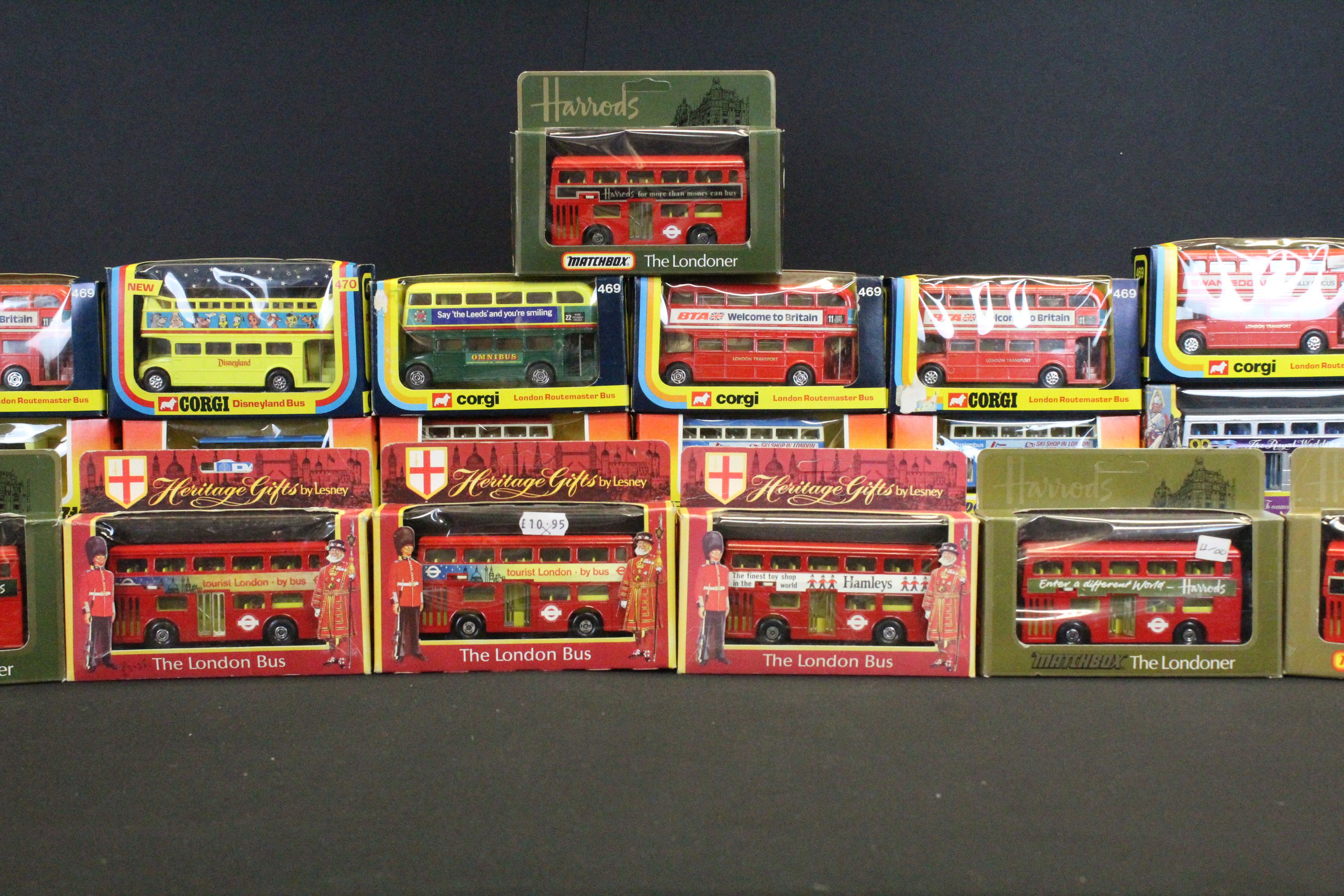 25 boxed diecast bus models, to include Corgi, Matchbox & Lledo examples, slight duplication,