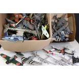 Collection of around 50 diecast, plastic & wooden aeroplane models of varying scales, featuring 2
