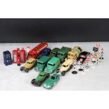 Nine mid 20th C playworn Dinky diecast models to include Bristol 450, 2 x Trojan, Packard etc,