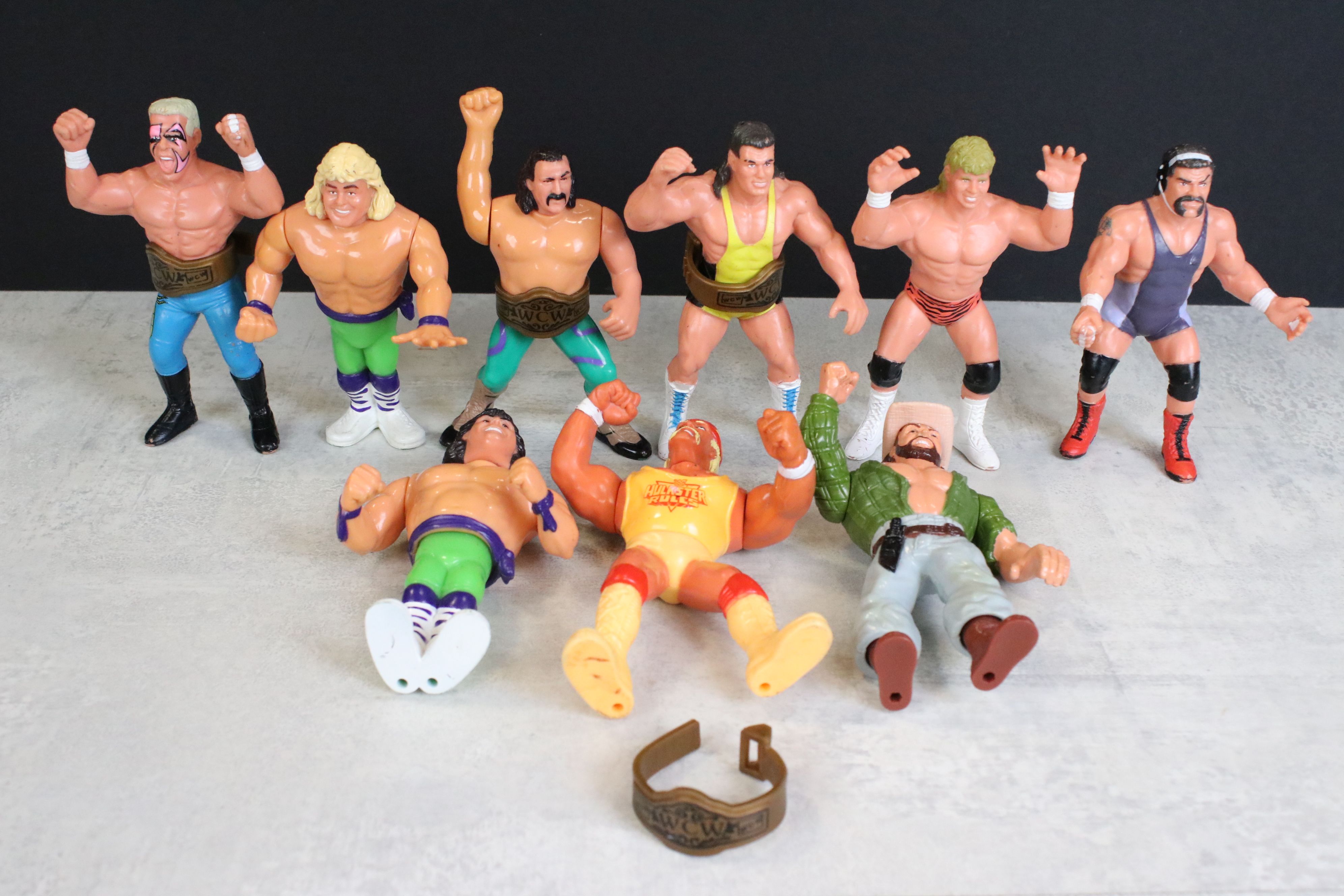 WWF / WCW Wrestling - Nine original figures to include 5 x Hasbro WWF (The Rockers, Skinner, Hulk