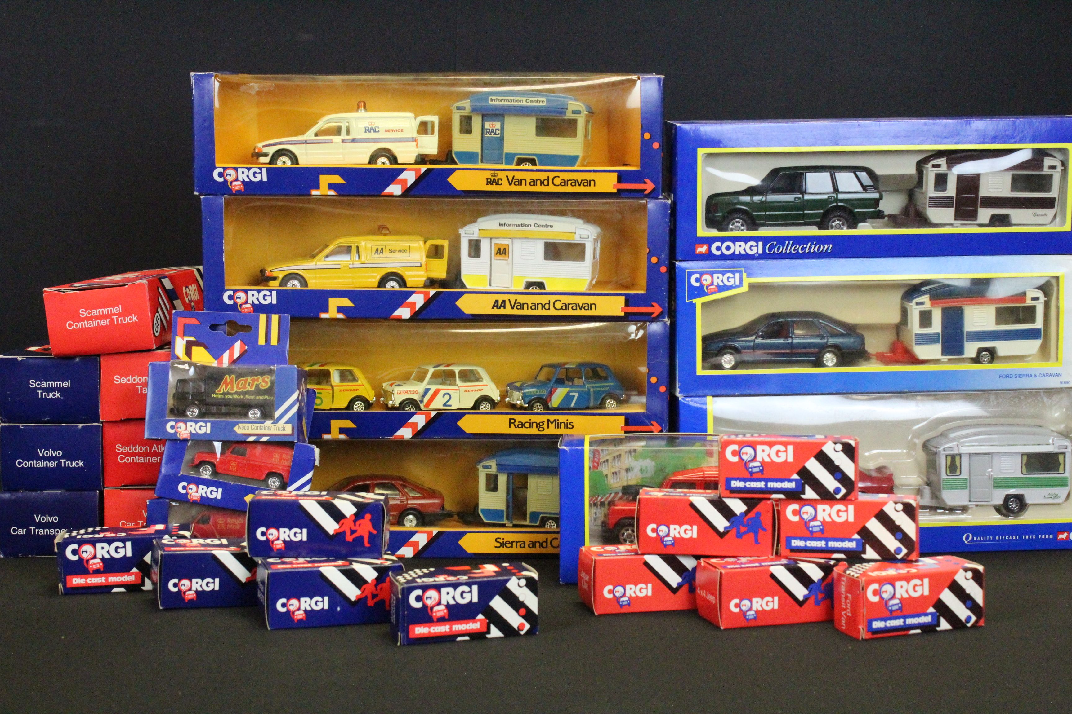 29 Boxed Corgi diecast models to include Jaguar Track Car, Iveco Container Truck, Royal Mail Van,