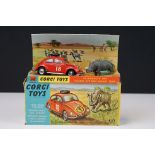 Boxed Corgi 256 Volkswagen 1200 in East African Safari Trim diecast model with rhino figure, diecast