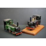 Two Mamod Steam Railway O gauge 0-4-0 locomotives, one in black, one in green, black livery loco