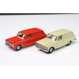 Two USSR CCCP Soviet Volga diecast 1:43 models of the Moskvitch 434 van (red, cream)