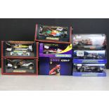 Eight boxed / cased Scalextric F1 slot cars, to include C425 Lotus Renault 98T, C426 Williams