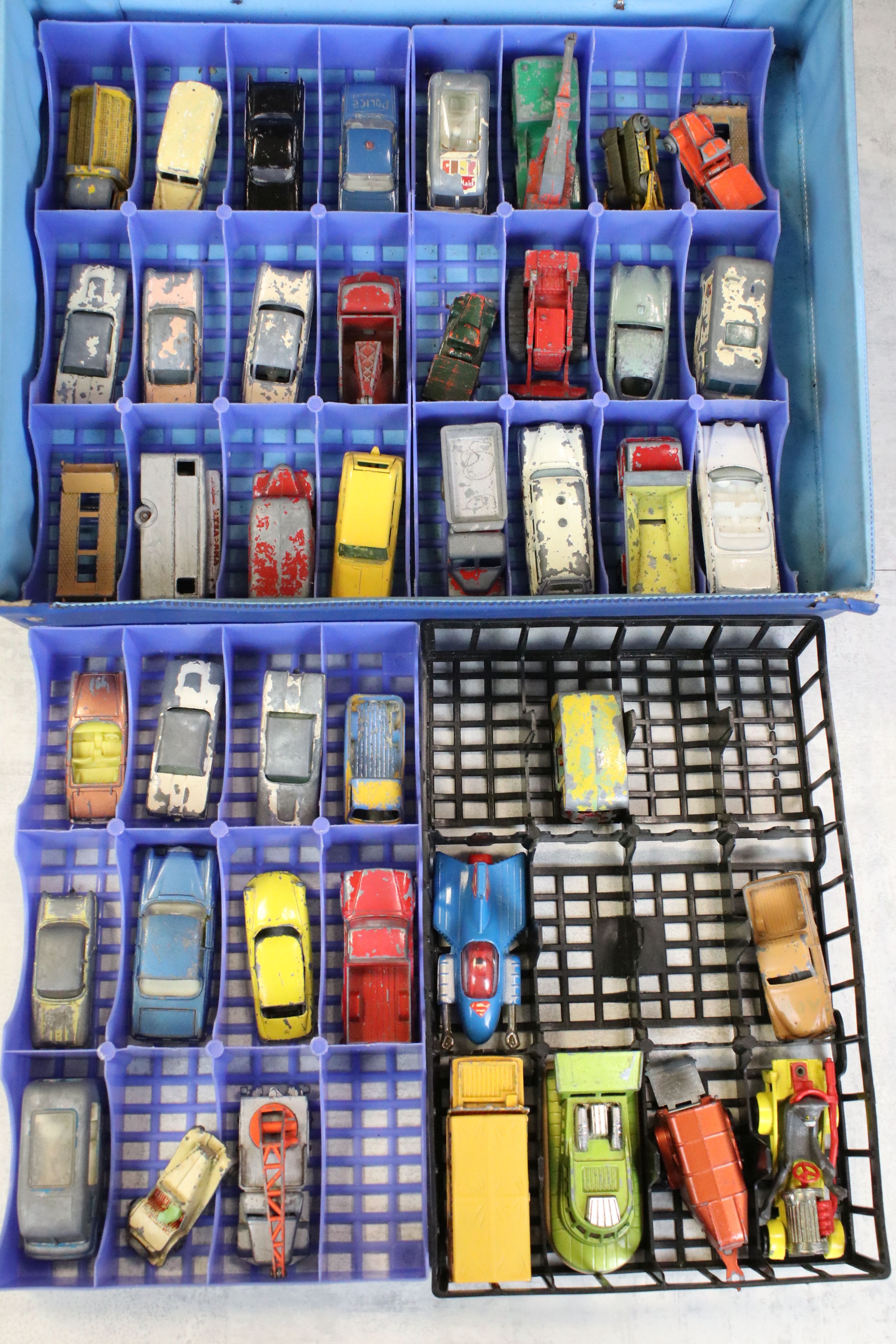 Two Matchbox 1970's collectors carry cases containing 85 mid 20th C onwards play worn diecast models - Image 5 of 5