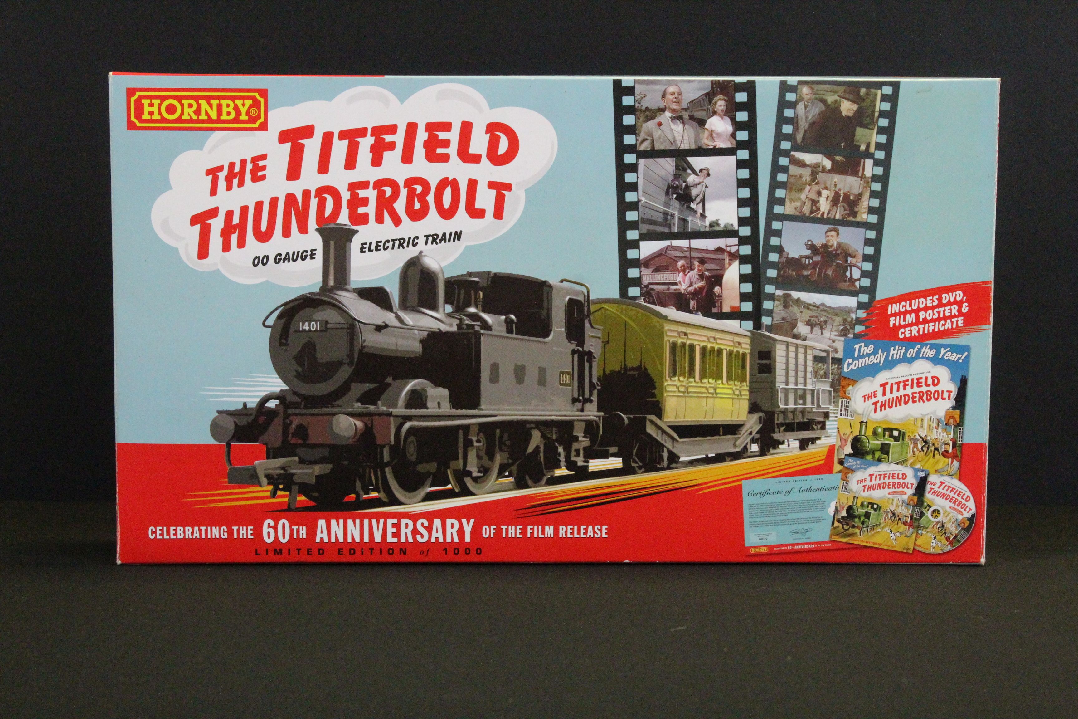 Boxed ltd edn Hornby OO gauge The Titfield Thunderbolt locomotive, complete with poster & DVD