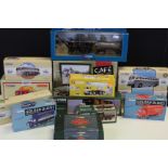 13 Boxed Corgi Classics diecast models to include 2 x Vintage Buses USA (98465, 98467), 2 x