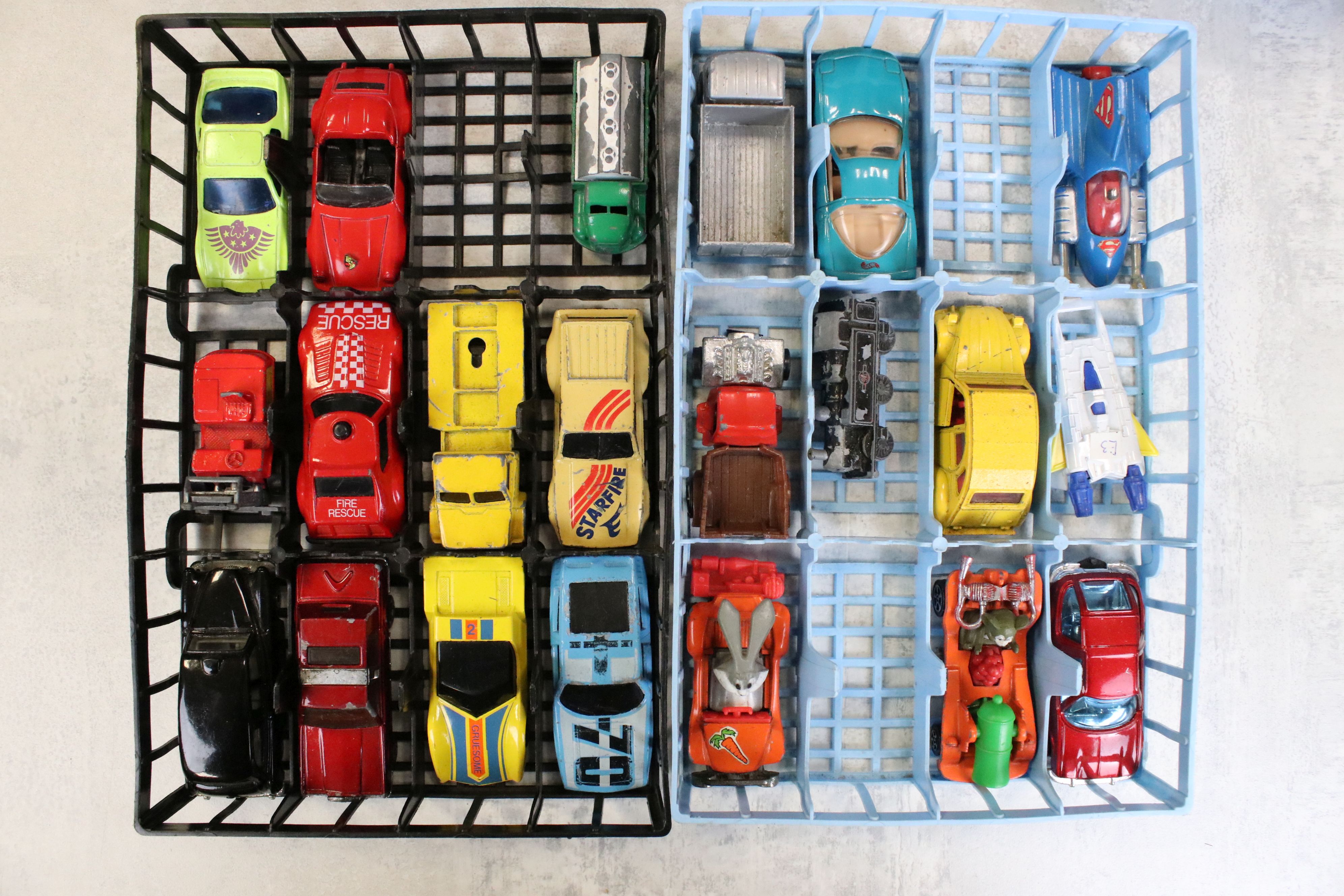 Two Matchbox 1970's collectors carry cases containing 85 mid 20th C onwards play worn diecast models - Image 2 of 5